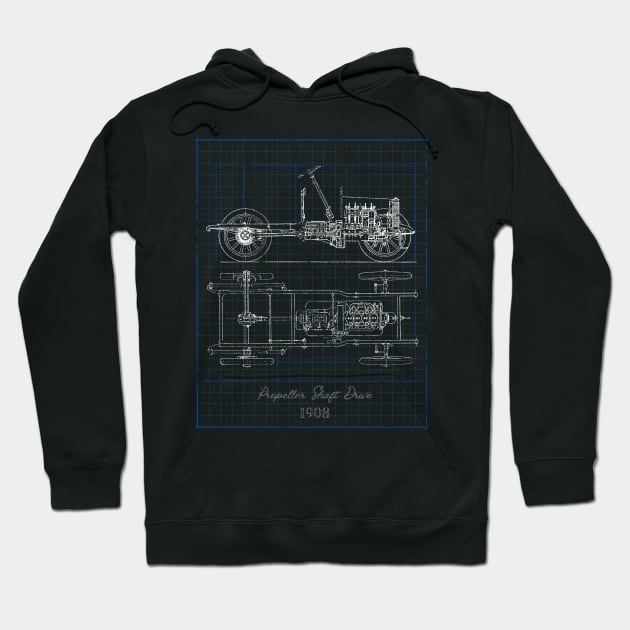 Historic Car Shaft Drive Blueprint Hoodie by Foxxy Merch